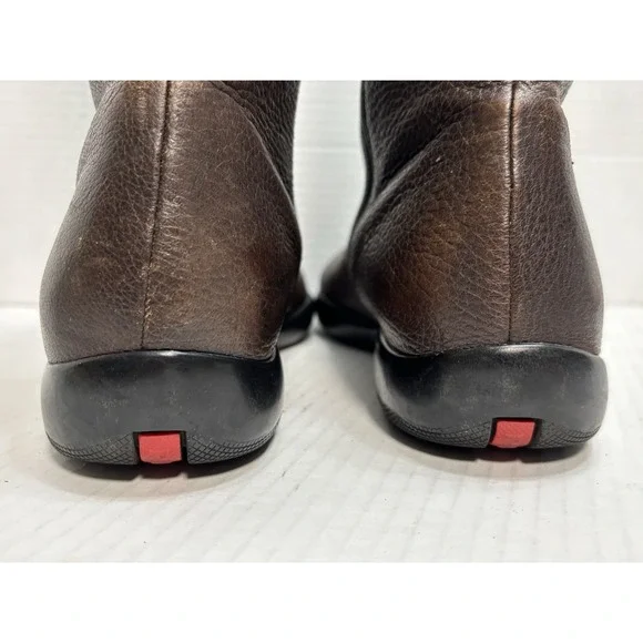 Prada Sport Linea Rossa Brown Leather Knee High Boots Womens 38 Made In Italy - Picture 9 of 14